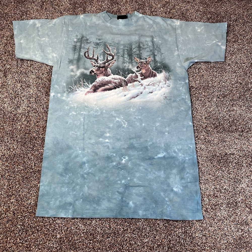 Vintage Liquid Blue Size M Blue Tie Dye Deer Winter Nature Animal AOP Tee Shirt